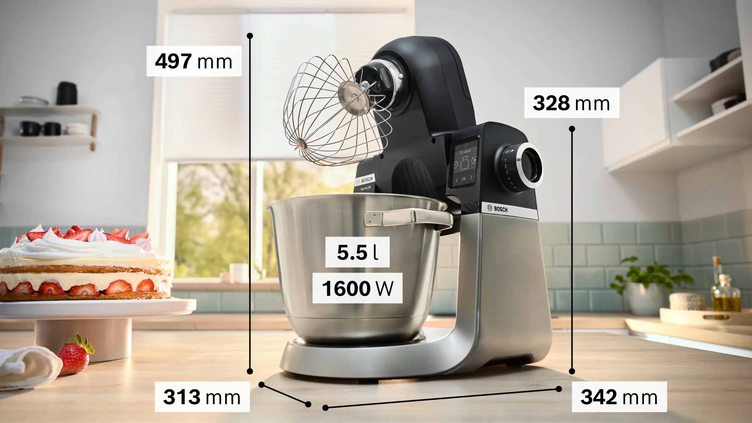 Series 6 Kitchen machine with scale 1600 W Black, Brushed stainless steel